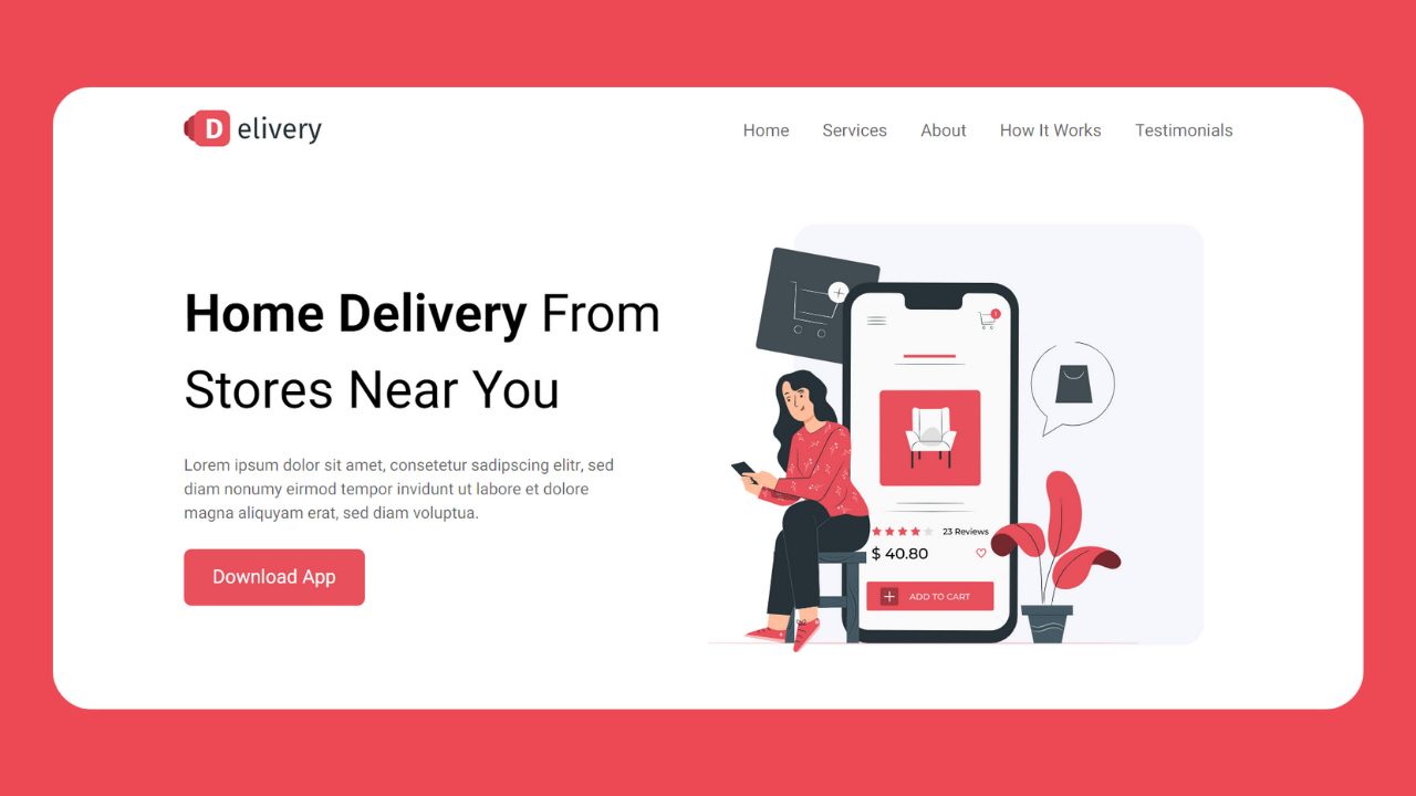 Delivery App Landing Page Using HTML and CSS