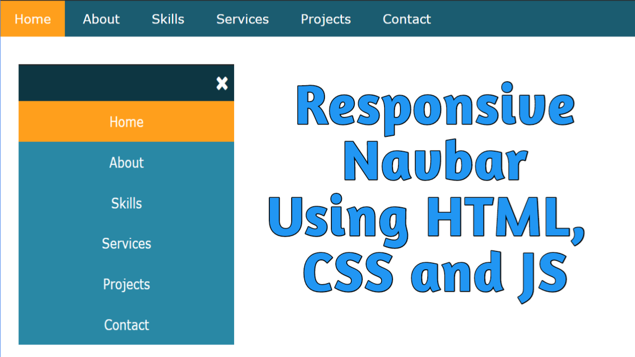 Responsive Navigation Bar using HTML, CSS, and JS